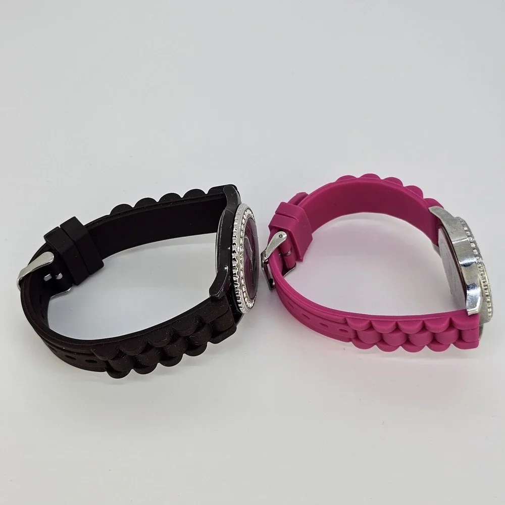 2X Women's‎ Watch 38MM Animal Print Dial Brown Pink Plastic Bands New Battery